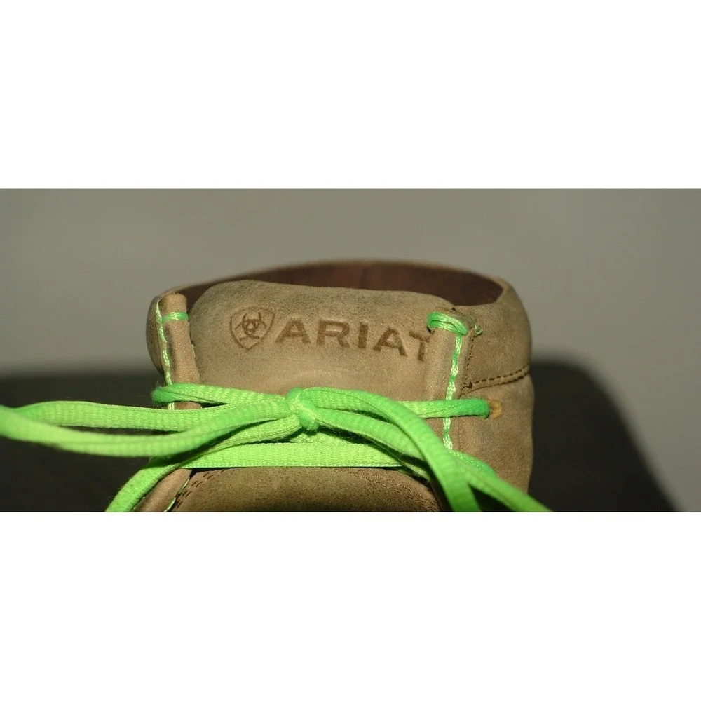 Ariat Spitfire Mens Brown Leather Chukka Boots Lime Green Accents Moc Toe